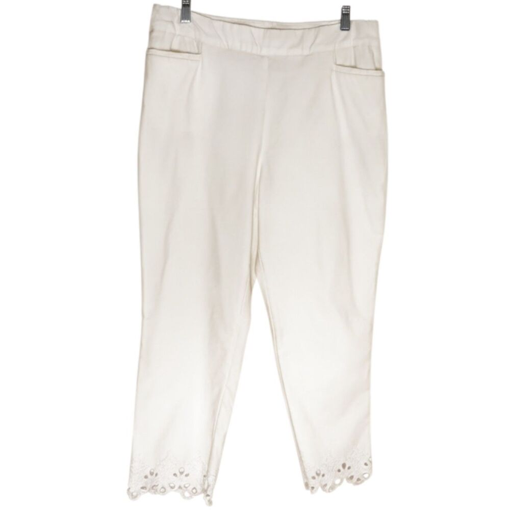 Premise Crop Pants Cut Out Hem Stretch Capri Pull On White L